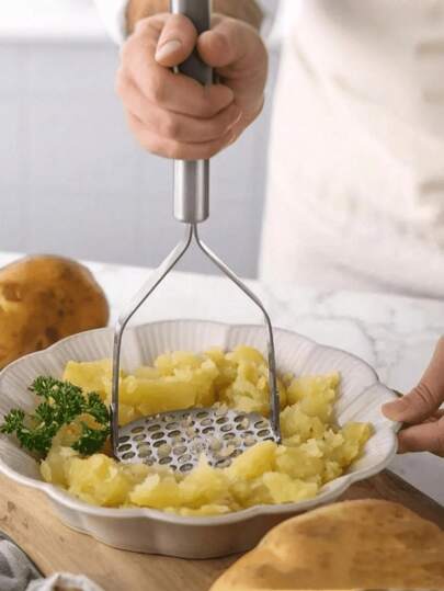 1pc Heavy Duty Potato Masher, Commercial & Household Use, Non-Slip Handle, Stainless Steel, Easy To Clean, Suitable For Potatoes, Sweet Potatoes, Yams, Pumpkins, Fruits, Beans And Bananas. An Ideal Choice For Home Cooks And Professional Chefs, Vegetable Masher/Ricer, Essential Kitchen Tool, Ergonomic Handle, Durable Kitchenware