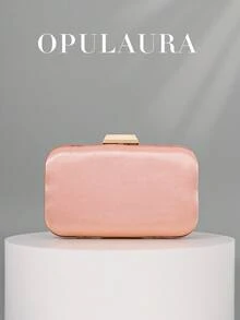 OpulAura 复古优雅缎面手拿包，褶皱扭结设计，时尚晚礼服包，魅力精致的正式派对手提包，奢华盒式小包，适合派对/婚礼/正式晚宴等场合，配有链条肩带，可肩背或斜挎。 - 橘色 - 查看 4