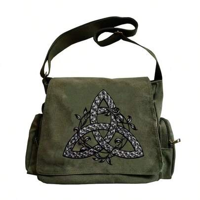 Vintage Celtic Knot Canvas Messenger Bag, Durable Multi-Pocket Crossbody Bag, Versatile Daily Backpack