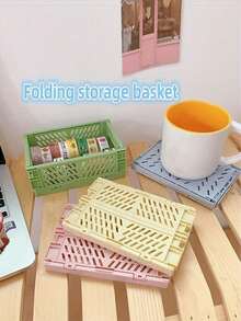 1/2pcs Foldable Storage Basket, Suitable For Living Room Tabletop, Bedroom Decor, Classroom/Office, Kitchen Vegetable & Food, Tableware Storage, Foldable & Stackable, Multiple Colors Available - Multicolor - View 3