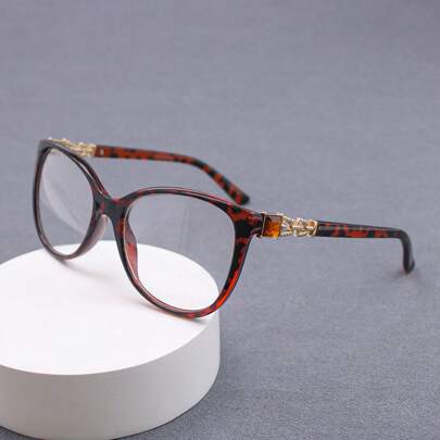 1 pieza Gafas de lectura de lujo con montura de ojo de gato retro, con una delicada cadena de metal dorado y decoración de gema ámbar en los lados del marco, ligeras y cómodas para uso diario y lectura