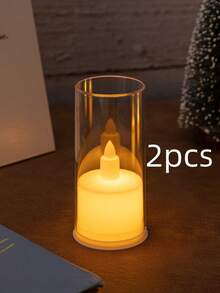 2pcs Transparent Cover LED Electronic Candle Lights, Realistic Flame Effect, Home Bedroom Desktop Decor, Christmas Wedding Proposal Atmosphere Lamp - Small Cup Wax - View 9