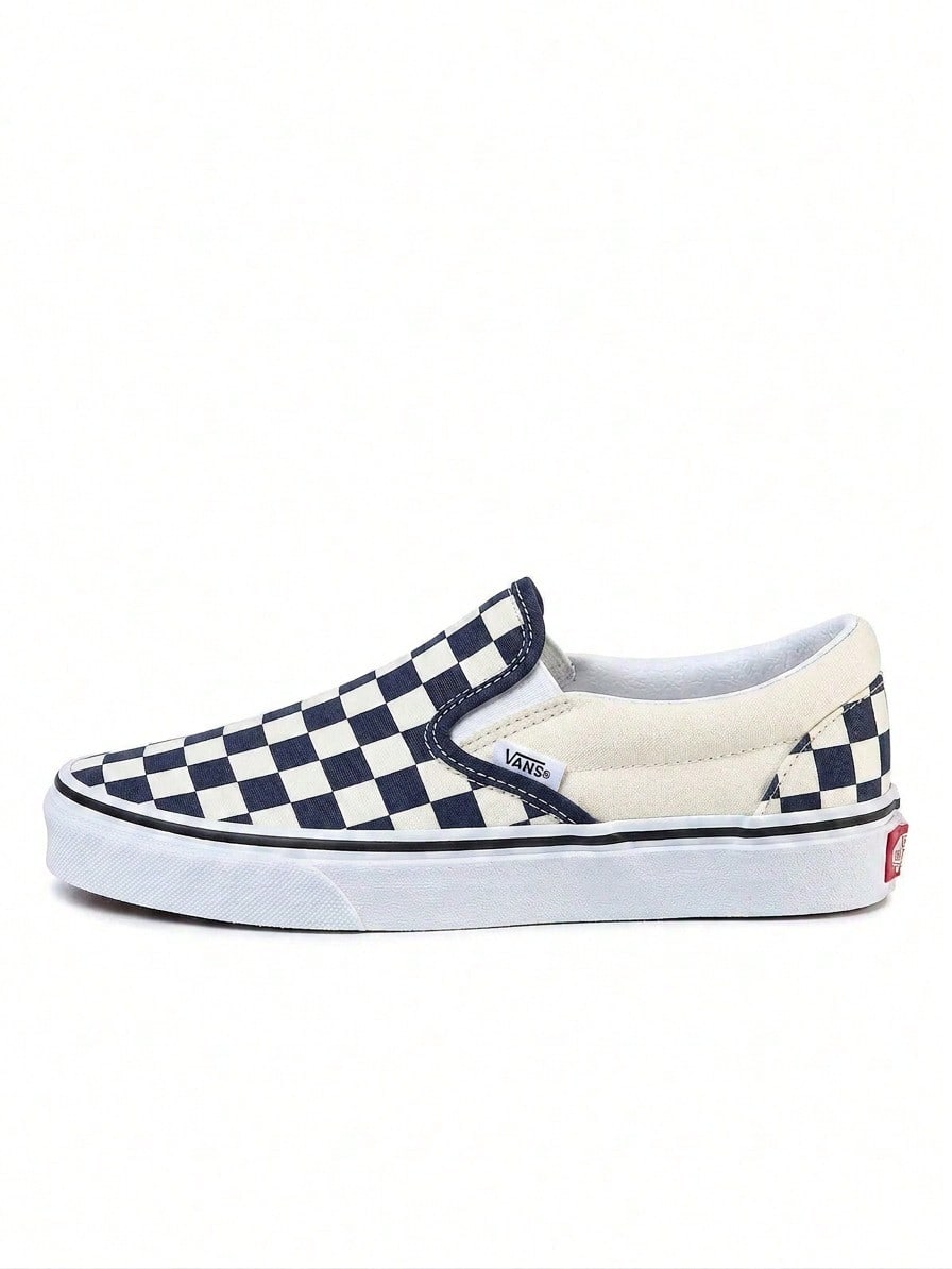 Vans 经典一脚蹬运动鞋男女休闲易穿帆布透气加厚鞋领加固鞋头防滑橡胶鞋底复古街头日常通勤棋盘格 VN000EYEBWW1 - 黑白板/白色 - 查看 1