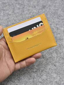Minimalist Mustard Yellow Genuine Leather Card Holder, Multi-Card Slots Compact Bank Card Case, Niche Design Unisex Business Card Wallet, Slim Portable Card Organizer Fits Up To 7 Cards, Essential For Commuting - Multicolor - View 12