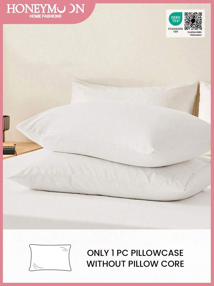 1pc Solid Color Pillowcase, Without Pillow Insert, Soft, Wrinkle-Resistant, Fade-Resistant, Breathable, No Filling, Machine Washable, Oeko-Tex Certified - White - View 1