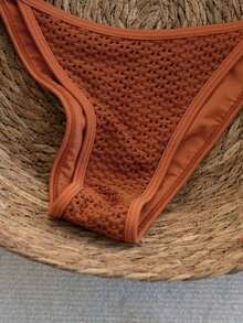 Traje de baño para mujer Swim Mod 2026 Primavera/Verano, con tirantes finos y cuello halter, en azul marino y amarillo en contraste, conjunto de bikini con lazo lateral para vacaciones. - Naranja - Ver 5