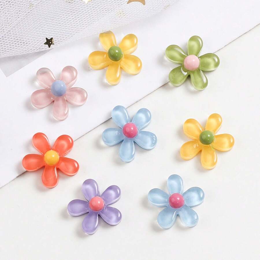 5/10pcs Colorful 5-Petal Flower Fridge Magnets, Translucent Resin Flower Fridge Stickers, Suitable For Home, Room, Kitchen, Dishwasher And Office Desk Decor