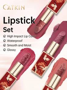 CATKIN 4支装雕刻唇膏礼盒装 - 防水、持久、哑光红色唇膏，精致雕刻管身，4种色号，满足各种场合需求 - 133+170+171+175 - 查看 3
