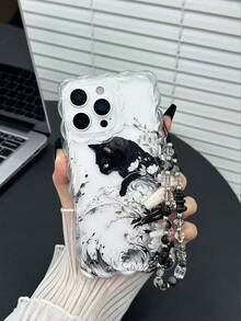 Ốp điện thoại TPU bảo vệ tối giản, thanh lịch, viền lượn sóng hình mèo vẽ tay, kèm phụ kiện vòng tay hạt cườm, tương thích với iPhone 17pro/17Air/17/17promax 16/11/16pro/16plus/16promax/16e/15Promax/13/14/12/XS/XR/7G/8PXR/7/8, 15Promax, 13, 14, 11 - Nhiều màu - Xem 1