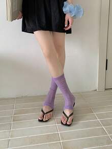1 par de calcetines de verano para mujer, de moda versátil, ligeros, transpirables y brillantes, de media pierna, de pila delgada, de colores brillantes, estilo minimalista de rayas verticales para el verano - Multicolor - Ver 4