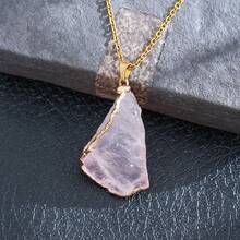 1pc Natural Crystal Jelly Color Asymmetrical Gold Rim Pendant Necklace - Necklace - View 10