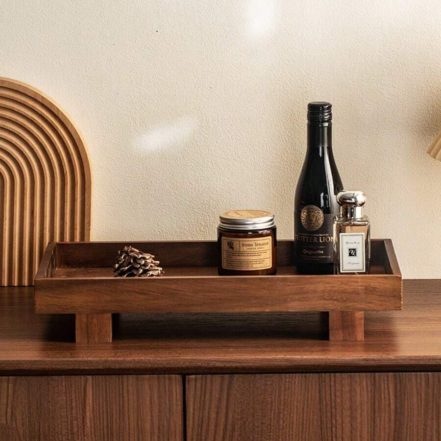 1pc Rosewood Jewelry Tray, Dresser Jewelry Cosmetic Display Organizer Plate, Desktop Key Storage Tray For Women Storage Organizer Travel Essentials Back To School Dormitory Storage - Brown - View 1