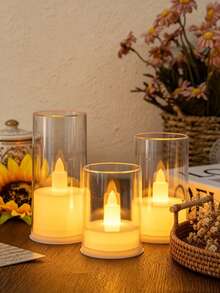 2pcs Transparent Cover LED Electronic Candle Lights, Realistic Flame Effect, Home Bedroom Desktop Decor, Christmas Wedding Proposal Atmosphere Lamp - Small Cup Wax - View 4