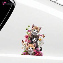 Hình dán xe hơi hình mèo con xếp chồng dễ thương với hoa và bướm, hình ảnh gia đình mèo dễ thương, thích hợp cho xe hơi, xe tải, máy tính xách tay và cửa sổ, hình dán nghệ thuật dễ bóc và dán. - A - Xem 7