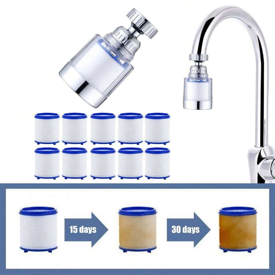 2 Pcs Faucet Filter With 10 Cartridges, 360° Swivel Anti-Splash Tap Water Purifier Kit, Multi-Layer Dechlorination Water Filter System, Removable Transparent Sink Aerator For Kitchen Bathroom, Universal Fit