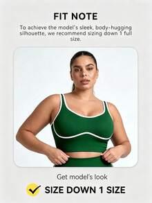 Plus Size Women Seamless Bra, Contrast Color Trim, Soft & Comfortable, Casual Daily Wear For Summer Sports - Green - View 4