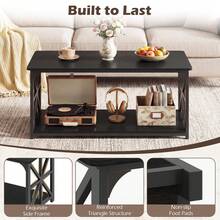 GOFLAME Rectangular Coffee Table With Open Storage Shelf, Industrial Farmhouse 2-Tier Accent Table, Heavy-Duty Metal Frame Center Table For Living Room, 109x50x48cm, Rustic Brown - Black - View 4