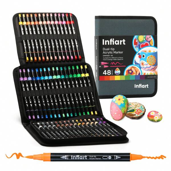 1pc 48/72/120 Colors Dual Tip Acrylic Marker Pens, Blendable For Color Sketch, Suitable For Artists Painting, Applicable For Making Christmas, Thanksgiving, New Year, Easter, Holiday Gifts, Card Making, Metal, Ceramic, Glass, Halloween Decoration Doodle Coloring Brush