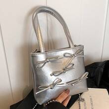 Bolso de mano con lazo para niña, nueva moda 2024, bolso bandolera versátil con cadena, elegante bolso de mano tipo cubo, Kamel Reina, bolso tote grande y duradero de cuero genuino mexicano para mujer. - Negro - Ver 7