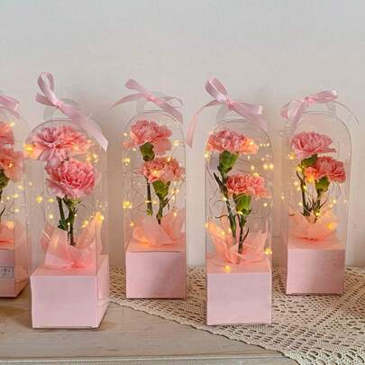 1 hộp cắm hoa DIY chống thấm nước hình vuông bằng PVC (bao gồm bìa trắng và ruy băng màu ngẫu nhiên 1m) Dùng cho bó hoa, đóng gói quà tặng và hộp nhựa trong suốt gấp gọn.