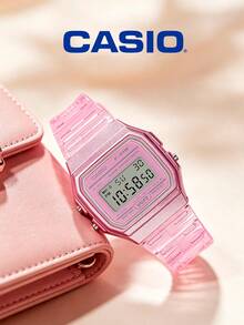 Casio 透明粉色树脂表带女士方形手表 F-91WS-4，果冻数字电子表，带闹钟、计时码表、防水功能，可爱Y2K风格，适合购物、约会、派对、情人节、生日等场合，是送给女朋友的理想礼物。 - 粉色 - 查看 5
