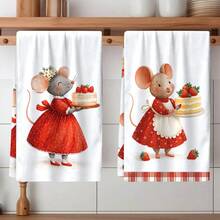 2pcs Cute Towel Set - Decorative Dish Towels, Super Absorbent Microfiber, Machine Washable, Suitable For Holiday Decor, Cooking, Baking, Housewarming Gifts And Cleaning, Fit For Kitchen, Bathroom, Toilet - Multicolor - View 1