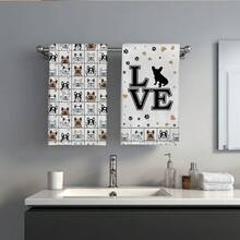 MEMNUN 2 chiếc khăn lau bếp in hình chú chó Bulldog Pháp hoạt hình, chữ "Love", kích thước 15.75*23.62in (40*60cm), chất liệu polyester siêu mềm, họa tiết dấu chân và trái tim, thích hợp trang trí nhà bếp, nhà hàng, dùng được quanh năm. - Nhiều màu - Xem 6