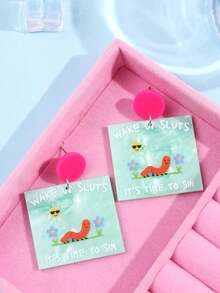 1 Pair Unique Quirky Delicate Design Elegant Independent Slogan Caterpillar & Sun Acrylic Dangle Earrings, Suitable For Women's Daily Wear - Multicolor - View 6