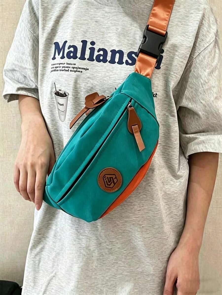 Unisex Water-Resistant Contrast Color Casual Waist Bag,Y2k - Green - View 1