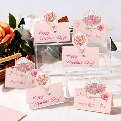 Set Of 50 Exquisite Pink Floral "Happy Mother's Day" Greeting Cards - Mini Foldable Mother's Day Cards