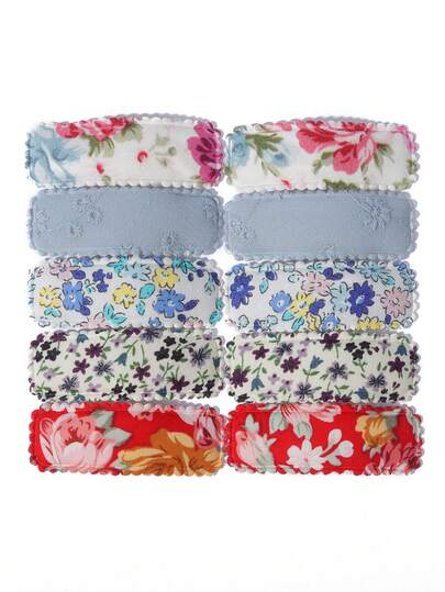 10pcs/Set Floral Embroidery Hair Clips, Countryside Style, Non-Damaging Bangs Clips, Daily & Date Wear Hair Accessories