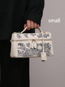 2026 New Fashion Women's Handbag, Luxury Elegant Minimalist Small Square Box Tote Bag, Makeup Box Bag, Niche Design Commuter Style Old Money Aesthetic, Versatile Large Capacity Shoulder Crossbody Bag, PU Material, Available In Small And Large Sizes - Beige - View 6