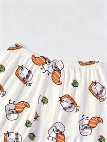 Bộ đồ ngủ nữ mùa xuân/hè 2 món, in hình sushi hoạt hình, thích hợp cho kỳ nghỉ, quà tặng lãng mạn, áo tay ngắn cổ bẻ thoải mái và quần đùi cạp chun, đồ mặc nhà cho tiệc tùng, hoạt động ngoài trời và mặc ở nhà. - Màu be - Xem 8