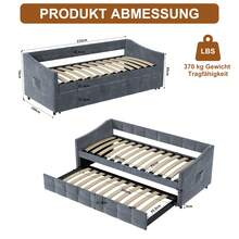 Superaly Canapé-lit extensible 90 x 200 cm, méridienne, lit multifonctionnel, lit capitonné, lit gigogne avec sommier à lattes et do-ssier, velours, sans matelas, gris - Gris - Voir 7