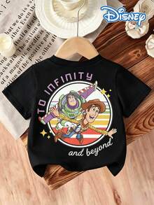 Disney White Background Toy Story Buzz Lightyear And Woody To Infinity And Beyond Print Kids' Short Sleeve T-Shirt - Playful And Adventure Style Top - màu đen - Xem 2
