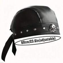 Icebanner Cycling Bandana Doo Rags Adjustable Skull Cap Motorcycle Biker Pu Leather Cap Hop Punk Hat Black - 黑色 - 查看 4