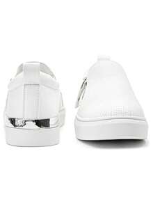 Women's Slip On Loafers With Arch Support & Side Zipper – Casual Fashion Sneakers 8010 - White - View 7