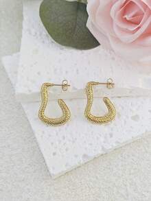 1/4/8/12 Pairs Elegant Gold Tone Earring Set For Women, Unique Designs Including C-Shape, U-Shape, Hoop, Heart, Asymmetrical Geometric, Smooth, Textured Styles, Random Mixed, Suitable For All Occasions! Made Of Quality Stainless Steel, Gentle On Sensitive Skin, Worry-Free Wear To Unlock Refined Look - Gold - View 8