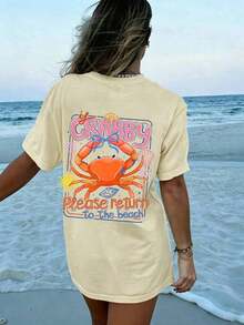 1 Piece Women's Graphic T-Shirt With "If You're In A Bad Mood, Please Go Back To The Beach" Print, 100% Cotton, Double-Sided Print, Casual Summer Style, Plus Size. | Clothing - 黃色 - 查看 3