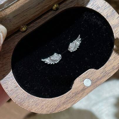 QTHOPE Unique Angel Wings Earrings, Double Ear Piercing Combination Stud Earrings