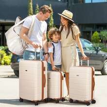 5-Piece Hard-Shell Luggage Set (20/24/28 Inch), 5-Piece Travel Luggage Set Made Of ABS Plastic, 360° Spinner Wheels, Suitcase With Travel Bag And Toiletry Bag For Men And Women - Beige - 米色 - 查看 7