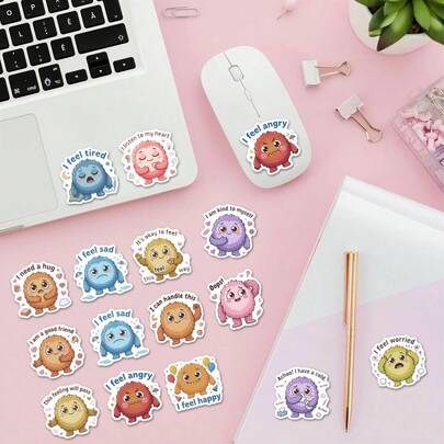 Bộ 50 miếng dán hình quái vật thể hiện cảm xúc dành cho trẻ em - Những miếng dán dễ thương giúp trẻ học tập về kỹ năng xã hội và cảm xúc, được thiết kế đặc biệt cho trẻ nhỏ, hoàn hảo để trang trí lớp học mầm non và những góc yên tĩnh. Được làm từ chất liệu vinyl chống thấm nước. Đồ dùng giáo dục cho trẻ em.