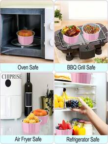 CHIPRISE Juego de 100 piezas (50 vasos + 50 tapas): Mini recipientes para tarta de queso con tapa, capacillos de papel para cupcakes, tarrinas desechables de aluminio para pudín de crema, moldes para mini tartas con tapa. Ideales para pudines, natillas, mini pasteles y otros postres. Perfectos para fiestas, bodas, eventos al aire libre y festividades como Navidad y Halloween. - Rosa - Ver 5