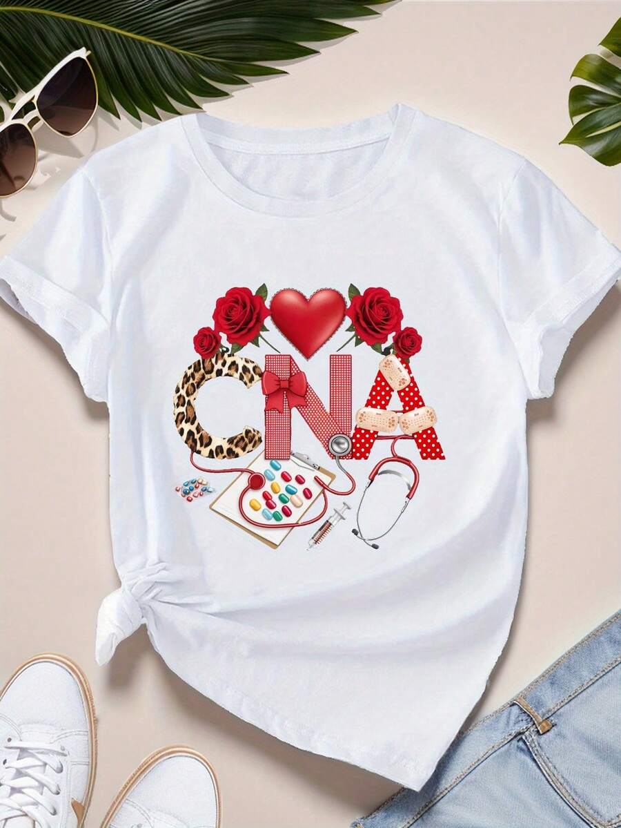 CNA Women'S Tee with Healthcare Designs - Blanco - Ver 1