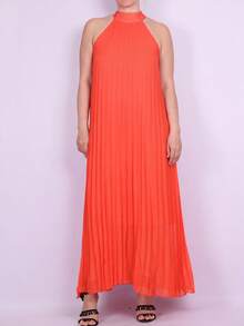 Astrid Gaun Tanpa Lengan Longgar Berlipit untuk Wanita Ukuran Plus, Elegan untuk Musim Panas - Red Violet - View 2