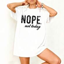 Camiseta Oversize Blanca con Estampado Nope Not Today para Mujer Casual - Blanco - Ver 3