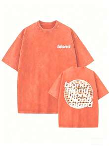 1PCSMen's Oversized T-Shirts, Washing Hip-Hop, Frank Channel, Orange, Ocean, Blonde, Hip-Hop, Fashionable Street Clothes, Retro.-Premium Cotton Graphi - 橘色 - 查看 1