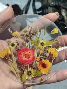1pc 2D Acrylic Floral Pattern Coaster - Perfect For Personalized Wedding, Birthday Or Mother's Day Gift. Available In Pink, Yellow, White, Green And Brown - Floral Coasters - View 5