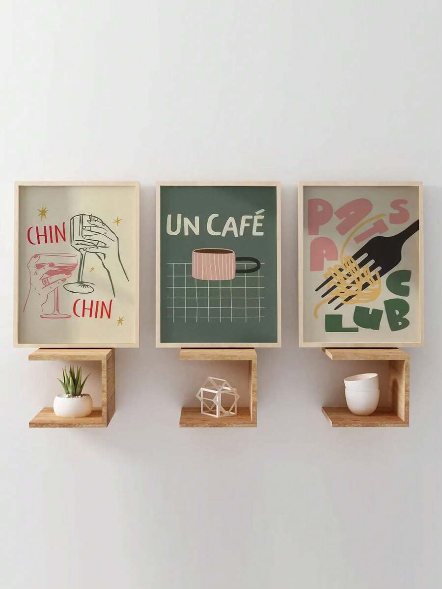 Bộ 3 tranh treo tường, tranh áp phích thời trang, tranh nghệ thuật hiện đại màu xanh lá cây và hồng, câu lạc bộ mì Ý, cà phê, tranh vẽ trên vải canvas nổi bật và tươi sáng, trang trí phòng khách, thiết kế thẩm mỹ phòng ngủ, quà tặng bạn bè, quà tân gia, không khung. - Phong cách trừu tượng A - Xem 1
