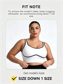 Bralette de punto acanalado de talla grande para mujer, con ribete de contraste, estilo largo, espalda en U, suave, para yoga y uso casual - Blanco - Ver 4